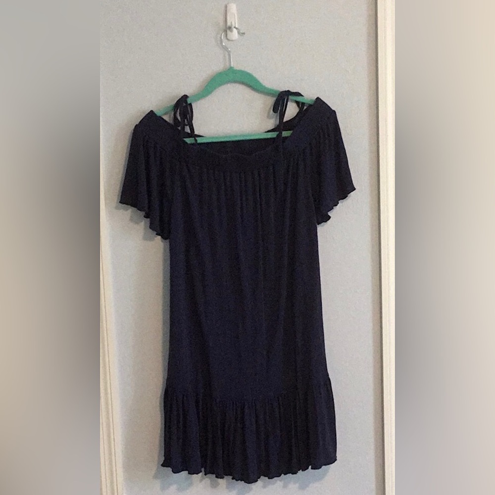 Navy blue off the shoulder loose fit dress